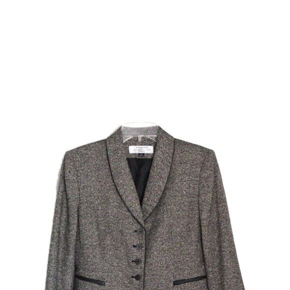 Tahari Arthur S Levine Blazer Wool Blend Fitted Gray Black Piping Accents Sz 4P - Picture 3 of 6